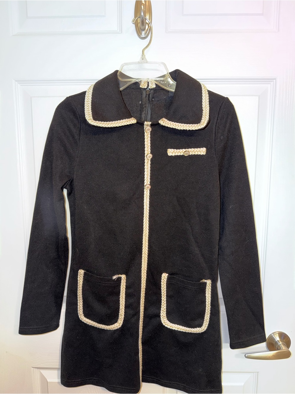 Cider Black Cream Contrast Trim Long Coat Jacket Parisian Preppy